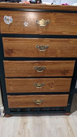 5-Drawer Wood Dresser with Brass Handles