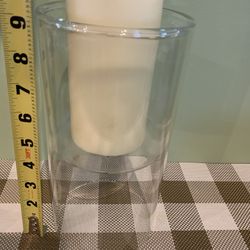9 Inch Tall Thick Glass Candle Holder, Looks Like Candle Is Floating, Can Fill W/ Various Size Candles, 5 Inches Wide