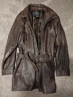 Tanners Avenue Brown Leather Belted Coat. (4XL)