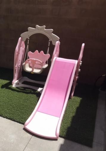 Pink Childrens Kids Backyard Swing & Slide Combo Set