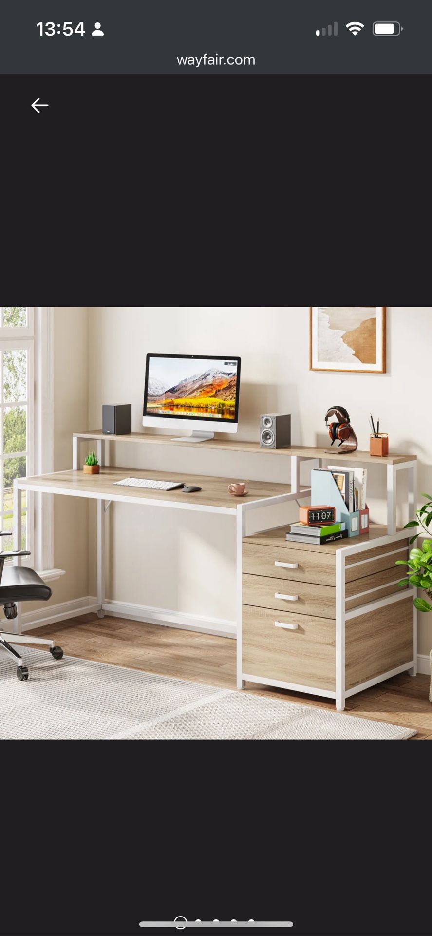 Denfield Desk with Hutch, Drawers, Elevated Monitor Riser Stand, 62.99" W x 19.68" D x 35.43" H