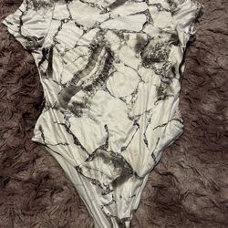 Silky Bodysuit White Marble Color Size Large 