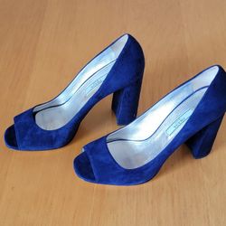 Prada Calzature Donna Camoscio Navy Blue Suede Peep Toe Pumps

