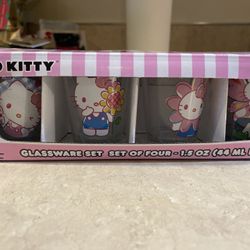 🌸🎀 Sanrio Hello Kitty 4 Shot Glass Mini Cups 1.5oz Set Summer Flower Kawaii