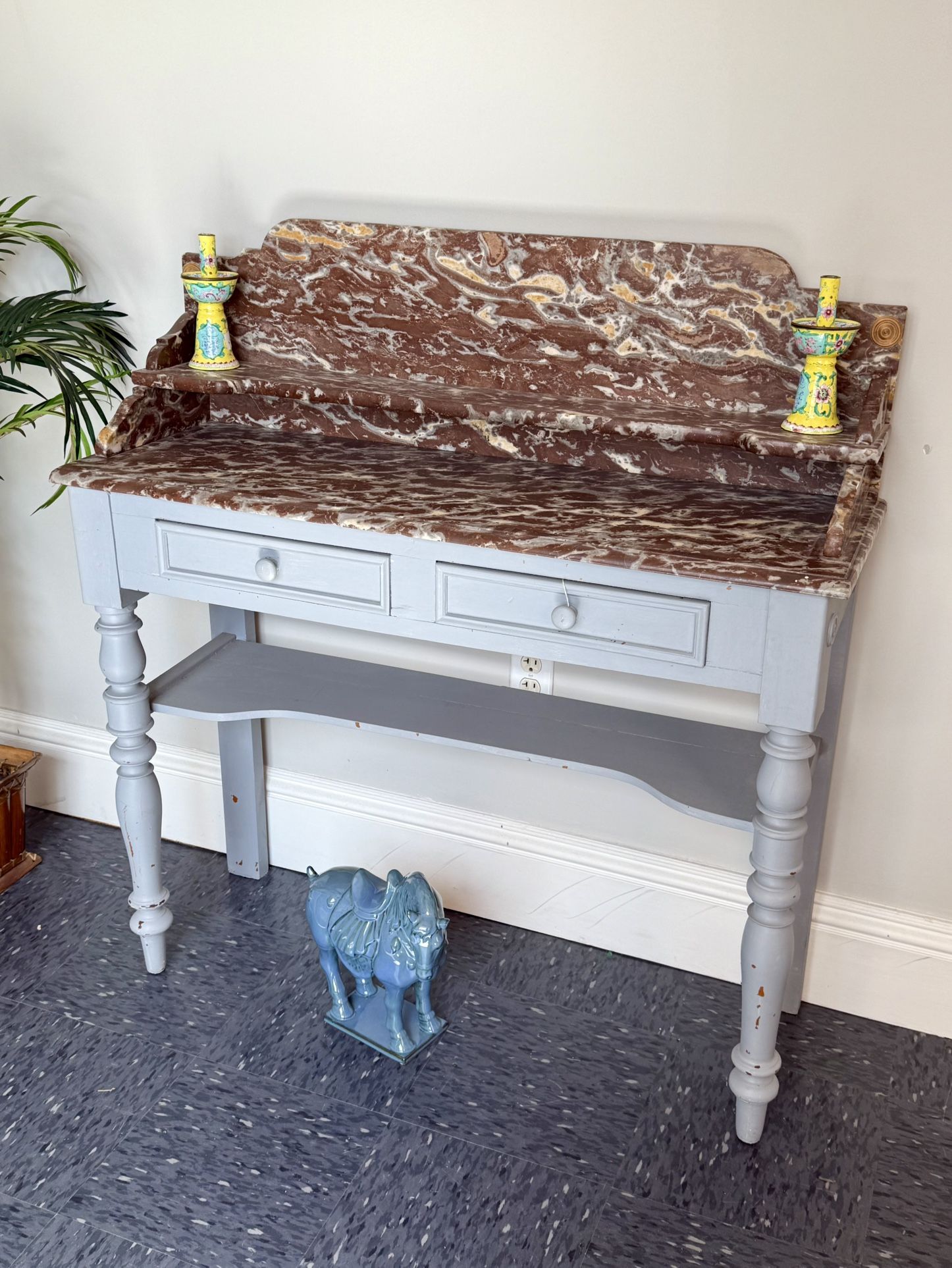 Antique Marble Sideboard Table  (Delivery Service Available)