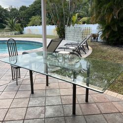 Vintage 8 seater Dining Table with 8 Metal And Vinyl Chairs