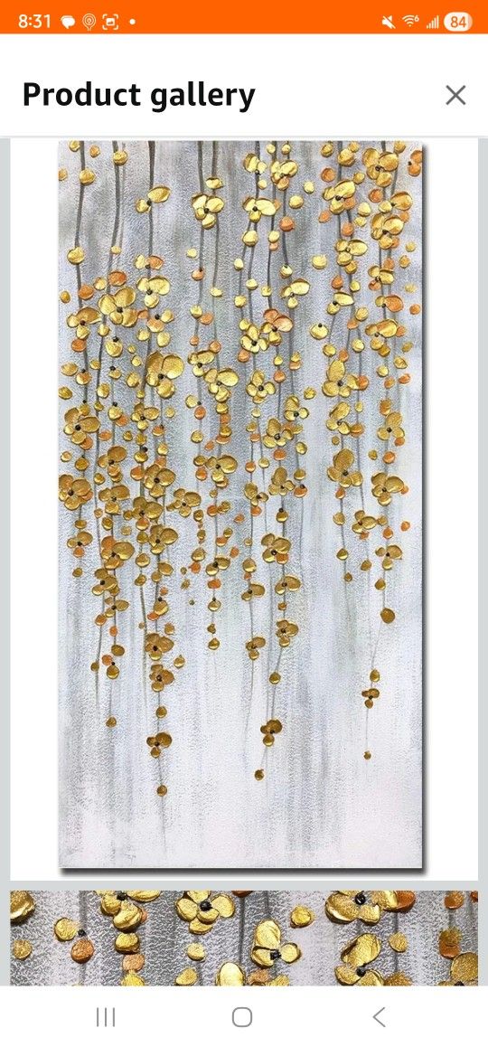 Yotree Paintings, 24x48 Inch Painting Oil Hand Painting Silver-gold Flowers Paintings 3D Hand-Painted On Canvas Abstract Artwork Art Wood Inside Frame