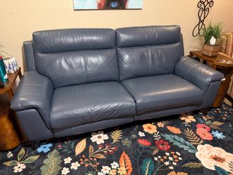 Blue Leather Power Recliner Sofa