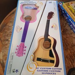 Two Ready Ace 30" Custom Guitar Colors Are Natural And Pink Like New In Box 