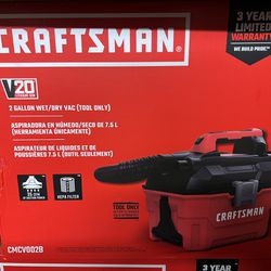 CRAFTSMAN V20 Cordless Vacuum Cleaner, Shop Vac Wet/Dry, 2 Gallon, 7ft Hose, Bare Tool Only (CMCV002B)