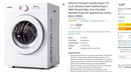  Euhomy 1.8 cu. ft. Portable Clothes Dryer, Exhaust