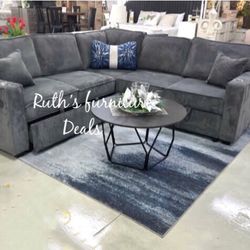 On Sale‼️ 4-pc Sectional Sofa With Pull-out Bed & Storage Dark Grey