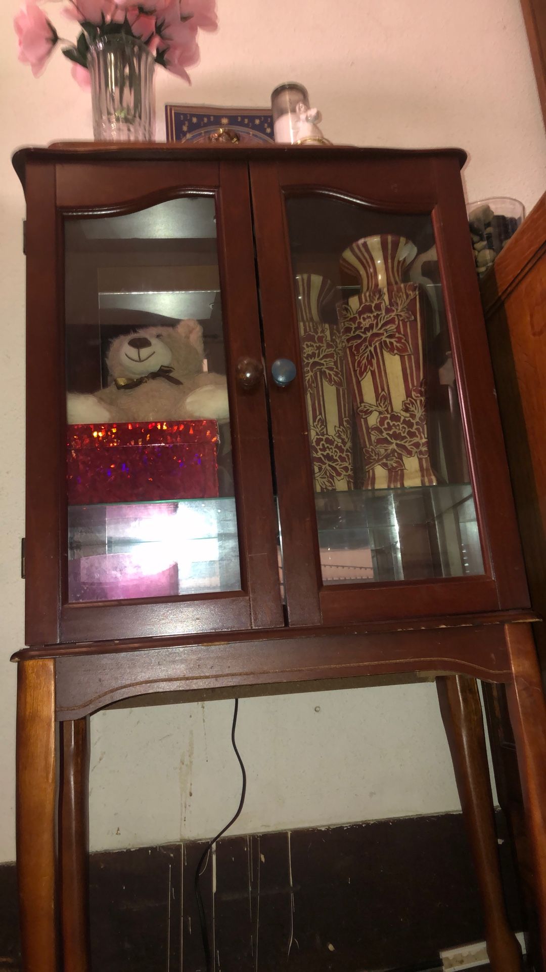 Vintage Small Cabinet With Glass Doors