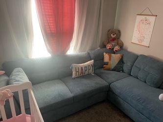 Blue Fabric Sectional Sofa