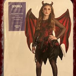 Kids Demonica Halloween Costume - Dress, Wings & Horns - Size Medium (8-10)