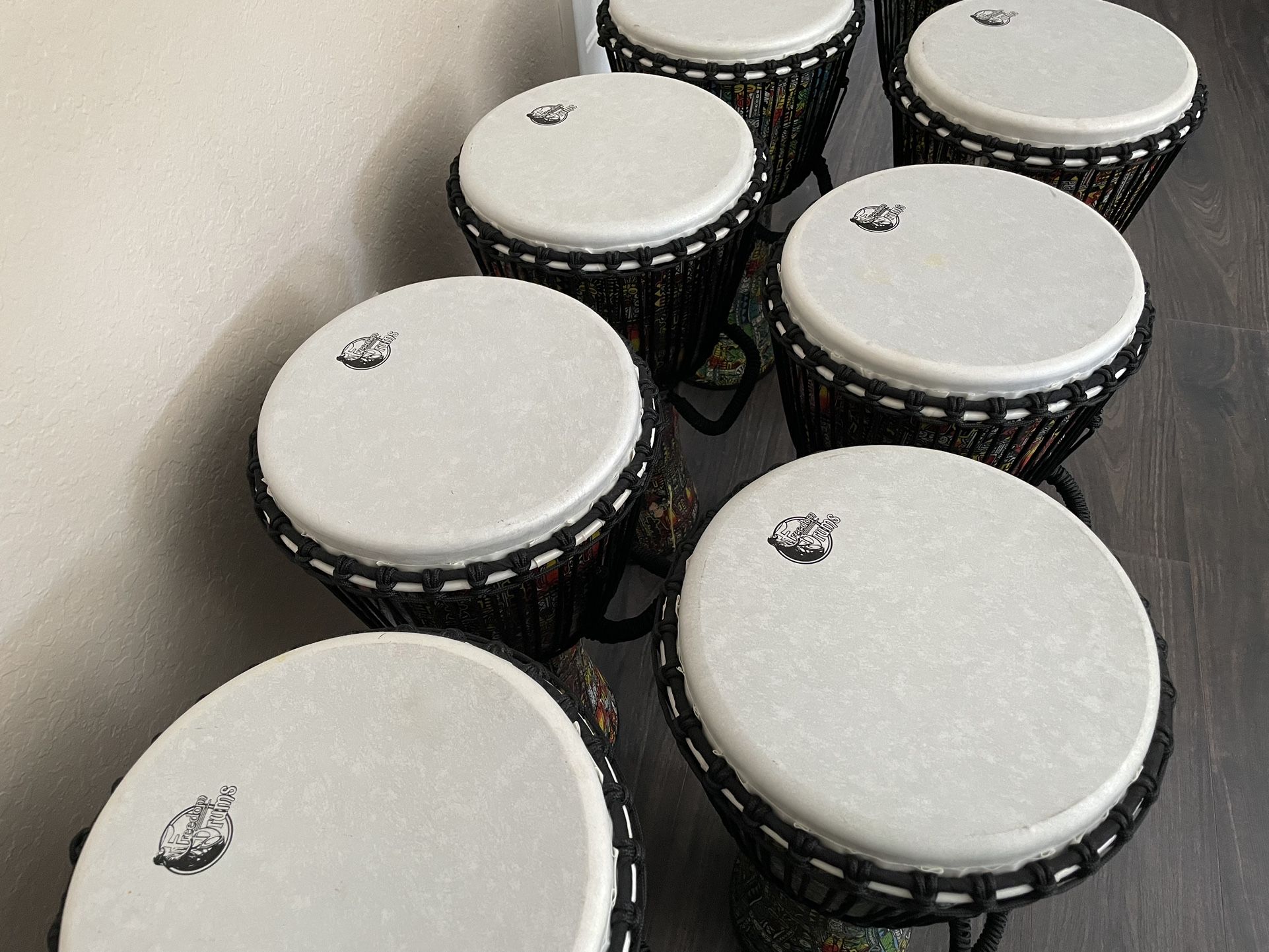 Set Of 8 12” Head Djembe Drums For Drum Circles, Therapy Classes, And More