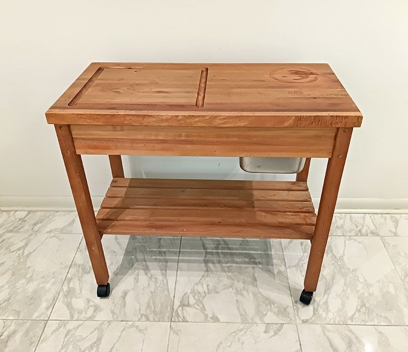 Vintage Slide Top Butcher Block Island Cart with Waste Pan