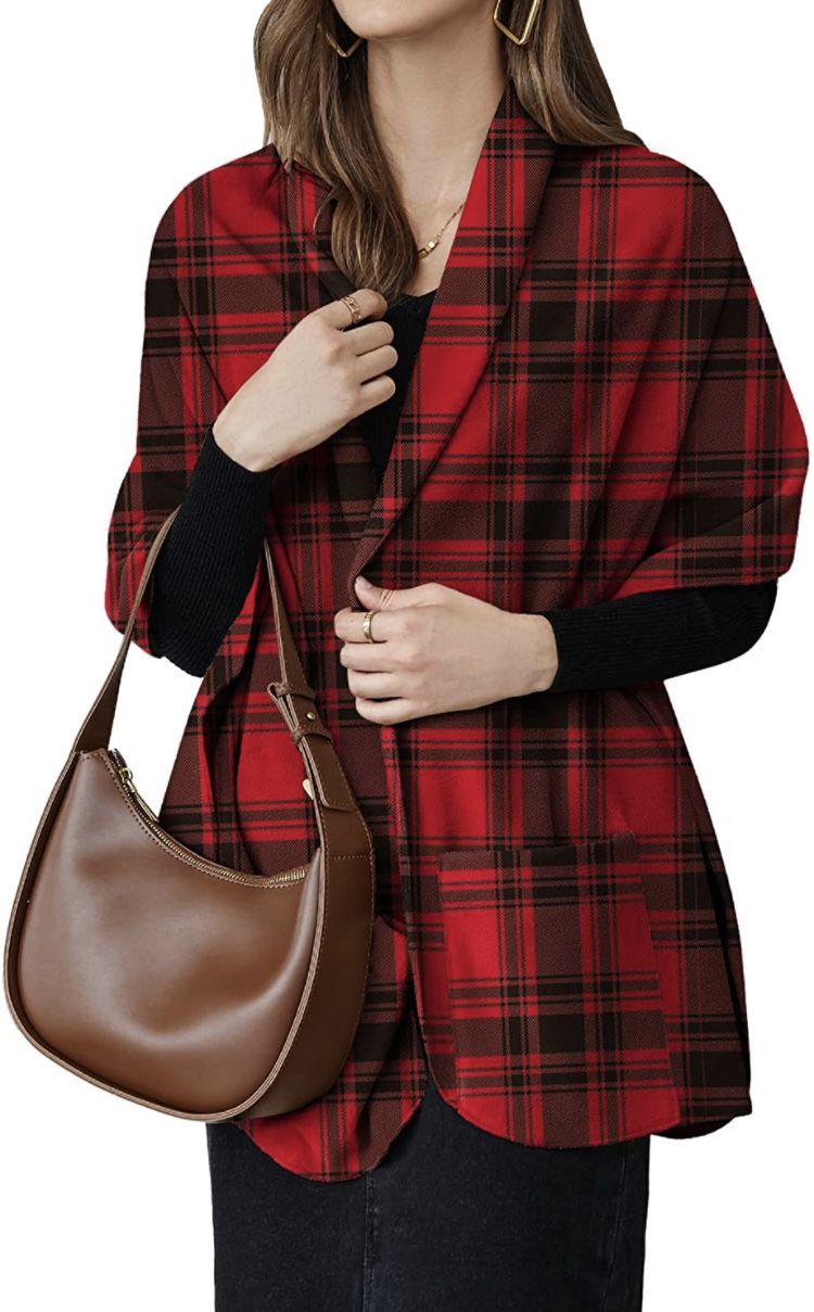 Women's Shawls and Wraps Open Front Poncho/Cardigan-with Large Pockets-L