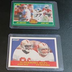 $10 for the 2 cards of Joe Montana and Jerry Rice together in hard protective cases. Cards are from 1989 and 1990.  Great condition 