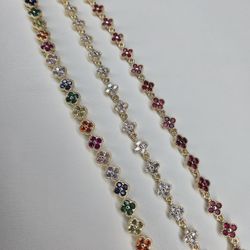 18k Gold Clover Bracelet Cubic Zirconia 