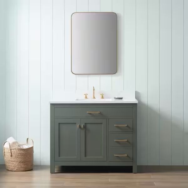 Jasper 42 in. W x 22 in. D Bath Vanity in Vintage Green with Engineered Stone Vanity in Carrara White with White Sink:$350