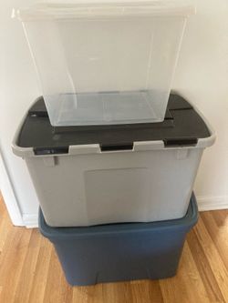 Storage sale today, July 12th - Three preowned storage/file bins in great condition $13.00