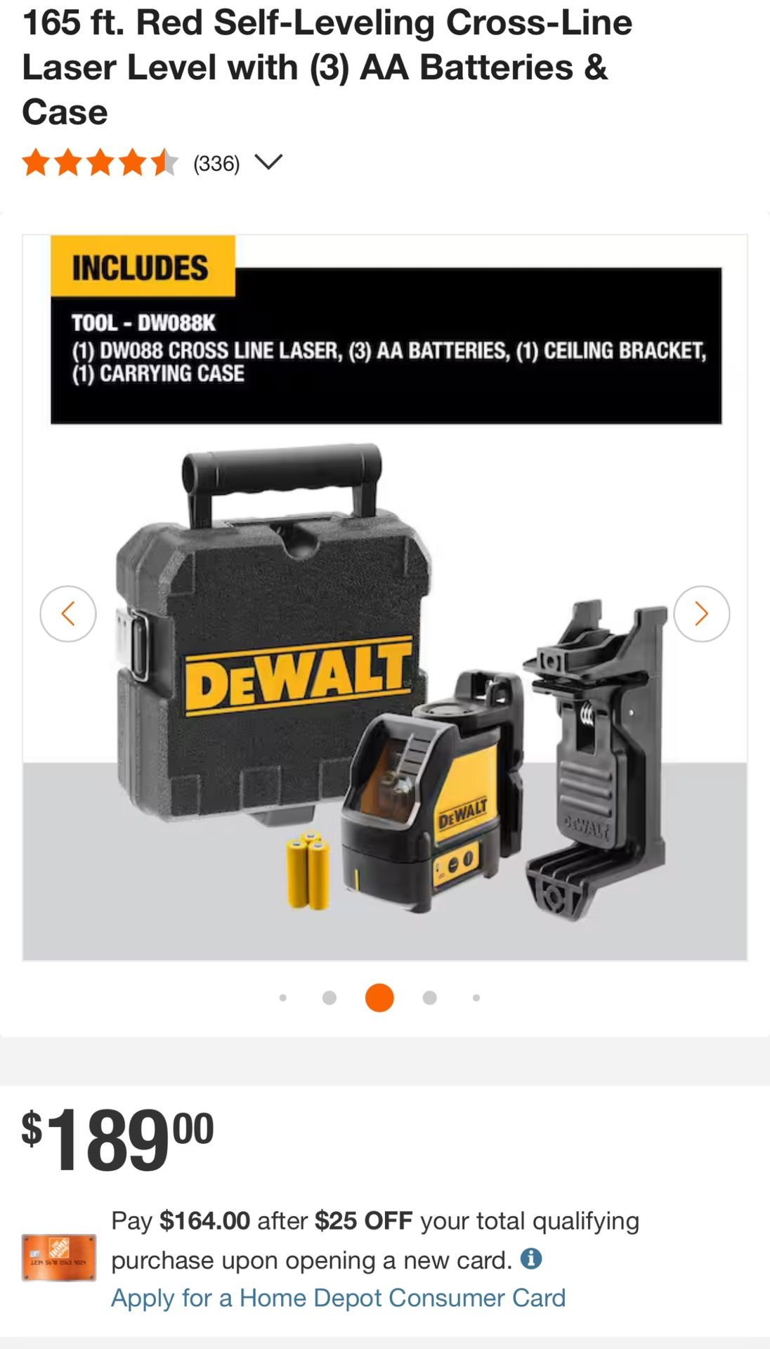 Láser Dewalt 165 Ft Red Self Leveling Cross Line , Case