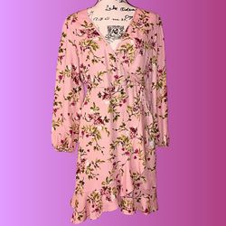 Pink Floral Medium Dress With Ruffles