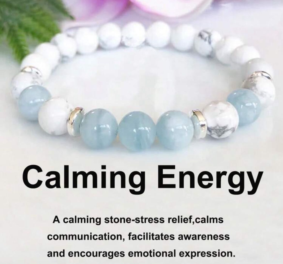 Beautiful Gemstone, Calming Bracelet. Light Blue And White. Brand New.