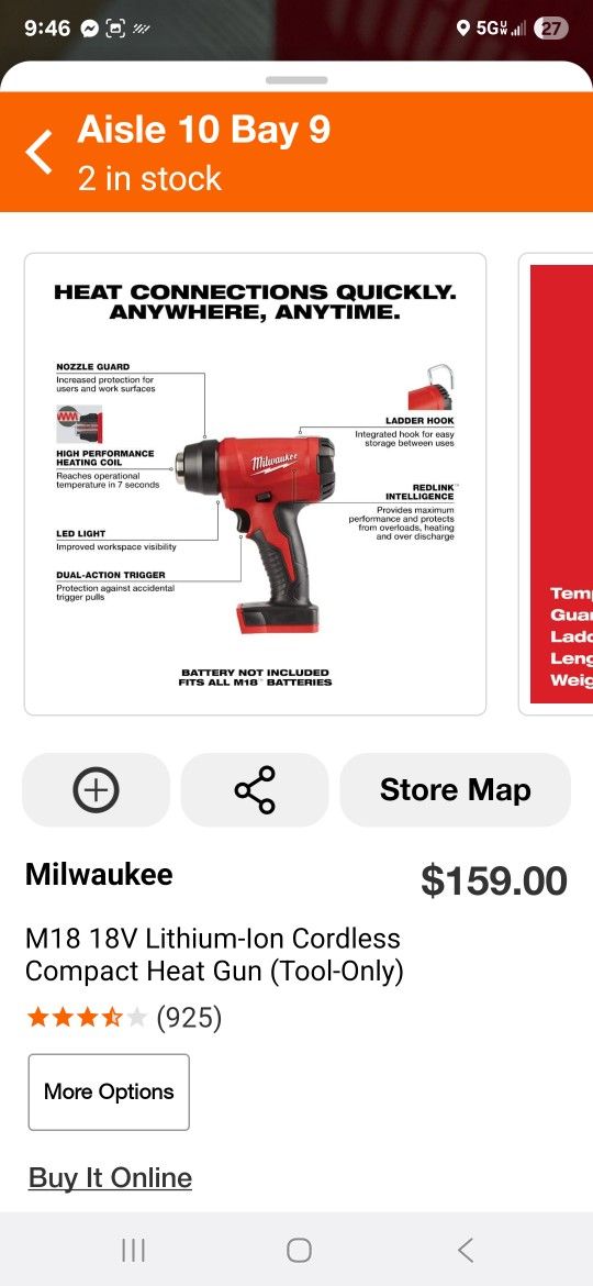 Milwaukee
M18 18V Lithium-Ion Cordless Compact Heat Gun (Tool-Only)