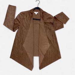 Charter Club Brown Small Size Suede-like Faux Leather open cardigan 