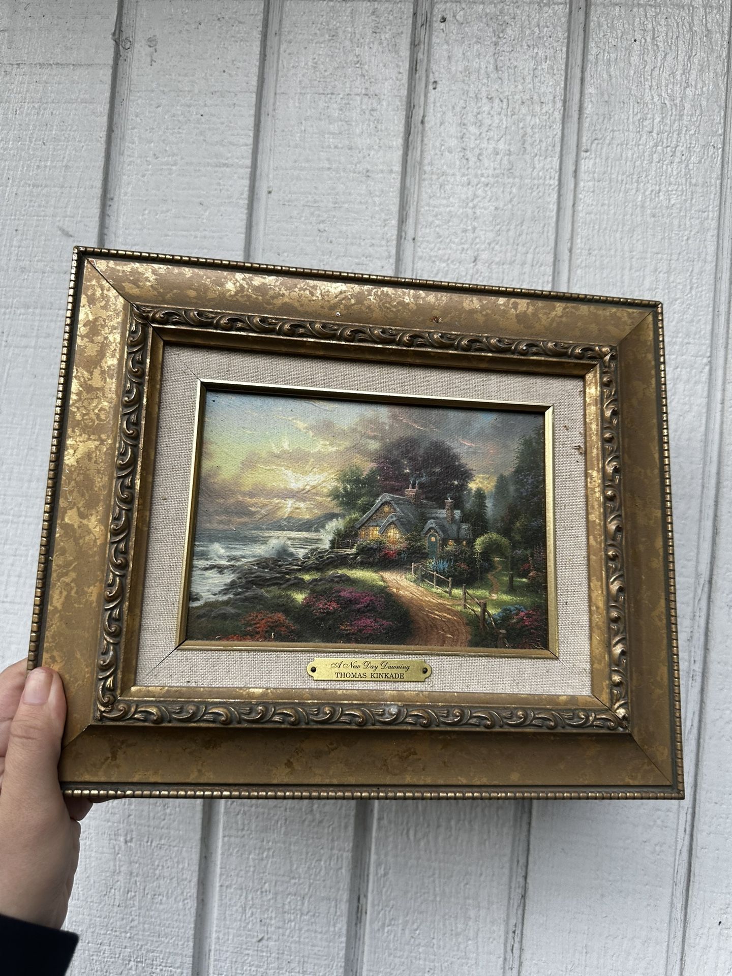 Thomas Kinkade A New Day Dawning Accent Print in Gold Frame with Certificate of Authenticity,