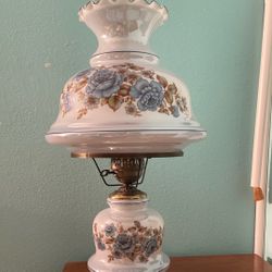 Vintage “Gone With The Wind “Floral Blue Hurricane Lamp 