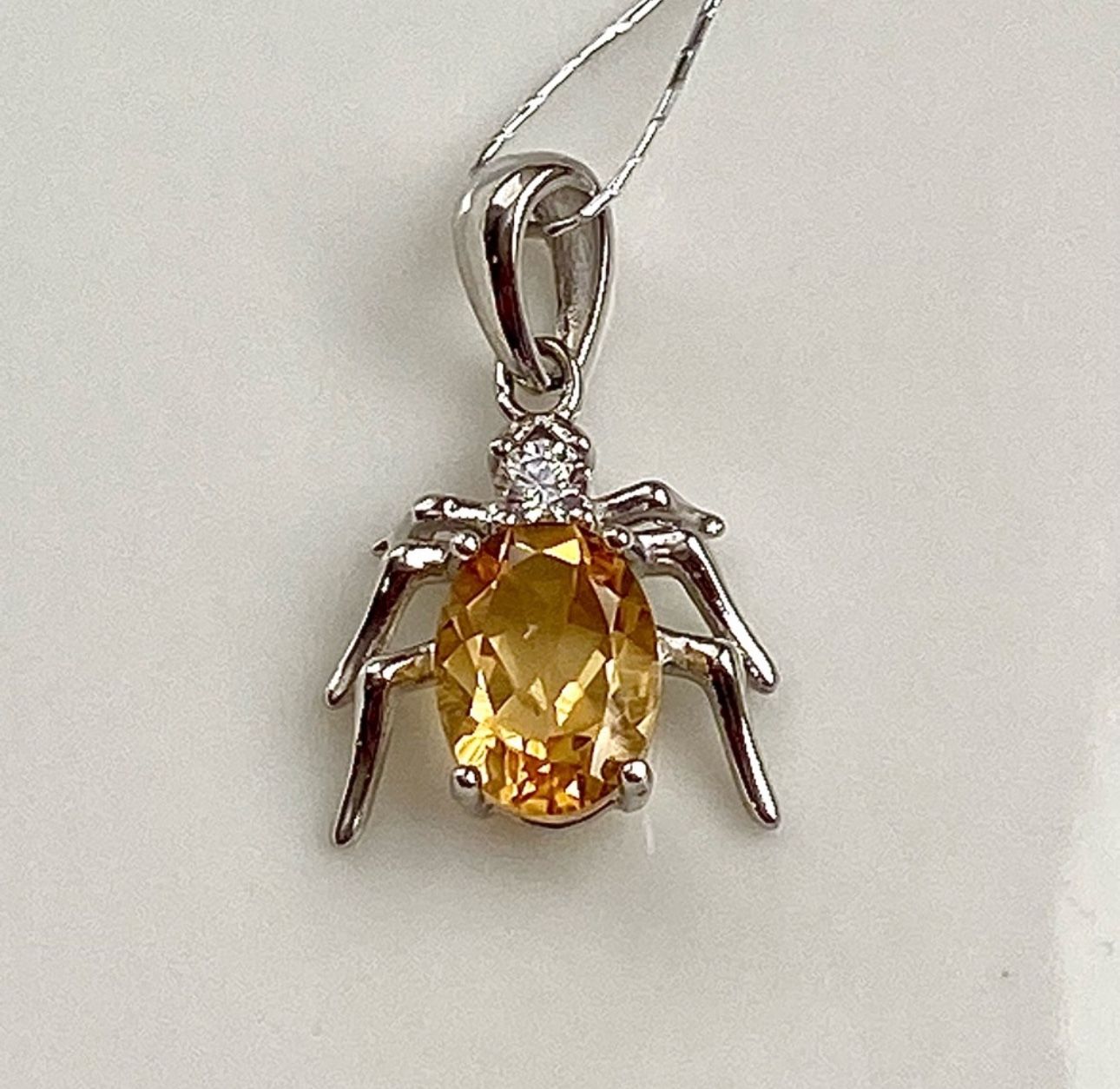 S925 Sterling Silver Natural Citrine Spider Pendant
