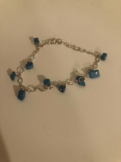 Blue chunky rock charm silver bracelet