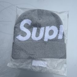 Authentic Gray Big Logo Supreme Beanie 