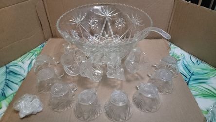 Glass punch bowl set, 12 cups
