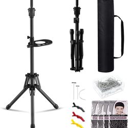 Wig Stand Tripod Mannequin Head Stand, Adjustable Heavy Duty Wig