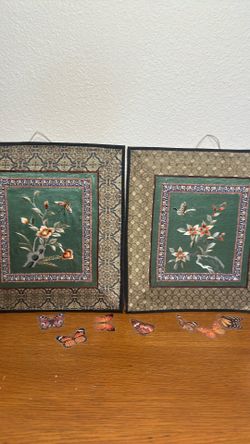 Vintage Chinese Textiles / pair / silk Embroidery
