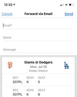 Dodgers Vs  Giants Monday July 19th Tickets