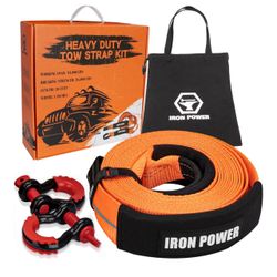 New Iron Power 3'' × 30ft Heavy Duty Recovery Tow Straps Kit with 36,000 lb Capacity 4x4 Towing Rope + Heavy Duty 3/4 Shackles (2pcs) + Storage Bag(E7