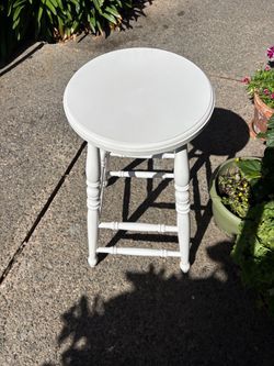 Vintage White Wooden Round Top Stool