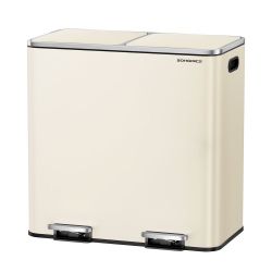 Trash Can, 2 x 10.6 Gallon (2 x 40 L), beige Garbage Can for Kitchen, with 15 Trash Bags, 2 Compartments, Plastic Inner Buckets and Hinged Lids, Airti