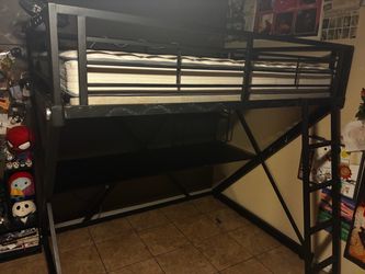 Metal Loft Bed Frame with Ladder