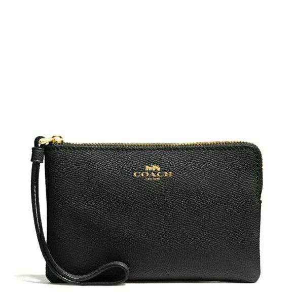 NWT COACH Leather Wristlet~Black/gold~F58032