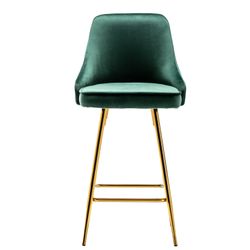 Velvet Tufted Bar Stool – Silver Gray & Green, Gold Legs, Halloween Party Chair