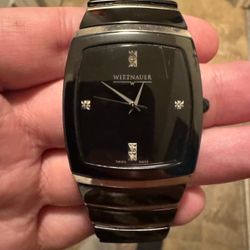 Wittnauer Black Ceramic Diamond Accent Quartz Swiss Watch
