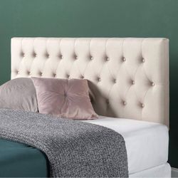 Queen Size Tufted Upholstered Headboard – Cream/Beige