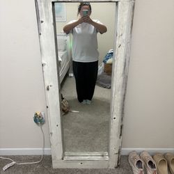 Rustic Wood Full-Length Mirror – Whitewashed Frame