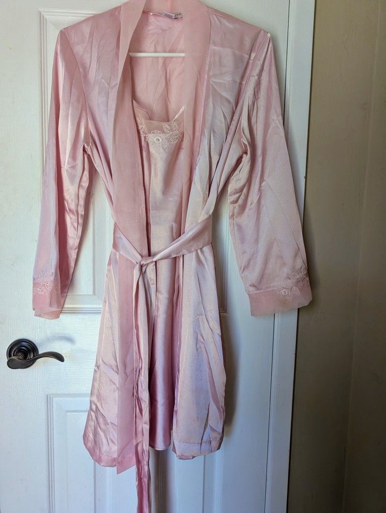 Morgan Taylor Night Robe With Camisole Slip Nightgown, pink, size small/medium